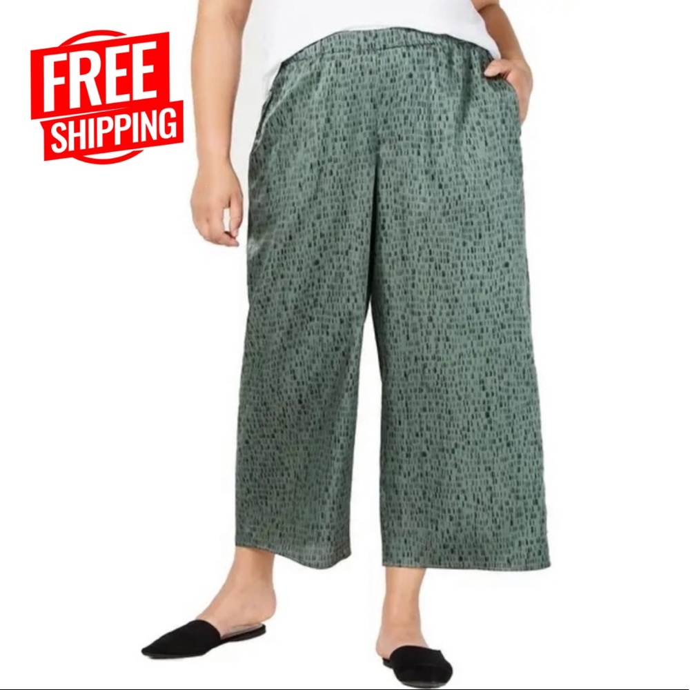 Eileen Fisher Dash-Print Wide-Leg Crop Pants